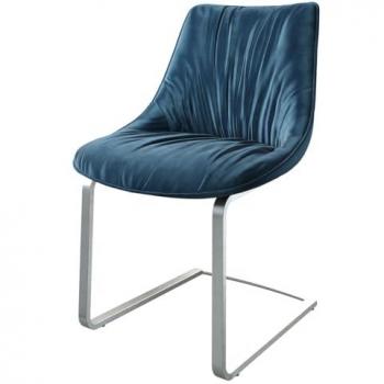 Freischwinger Elda-Flex, Edelstahl, Samtbezug Blau