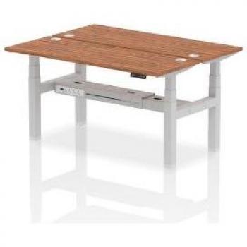Dynamic Air Back-to-Back W1600 x D600mm Height Adjustable Sit Stand 2 Person Bench Desk With Cable Ports Walnut Finish Silver Frame