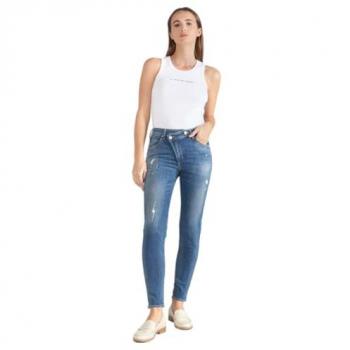 Bleu Power Skinny 7/8 – Haute Taille Coton Cate
