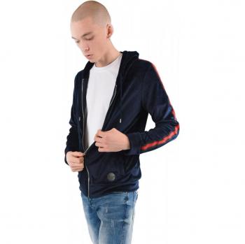 Sudadera azul de terciopelo con capucha y tiras laterales Project X Paris