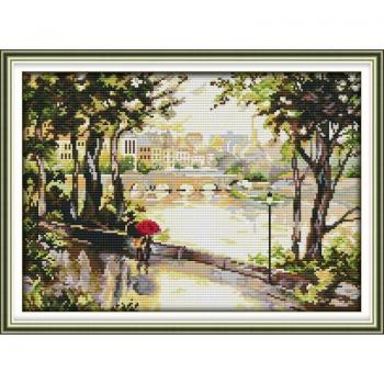 Couple in the Rain Handmade Embroidery Cross Stitch Kit Aida 14CT/11CT