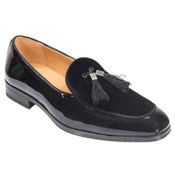 Sleek Noir Tassel Loafers for Men – Faux Leather Style (Size 8)
