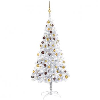 Pre-lit 180 cm Silver Christmas Tree with Decorative Balls
