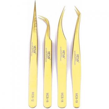 Vetus MCS Fantasy Bright Premium 4-Piece Eyelash Extension Tweezers Set