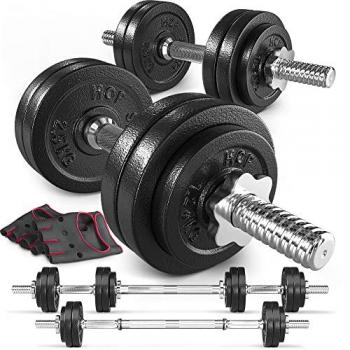 Haltères modulables en fonte 2en1 avec barre longue 30mm 2x15kg