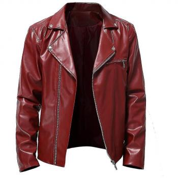 Chaqueta de Cuero Rojo con Solapa para Hombre