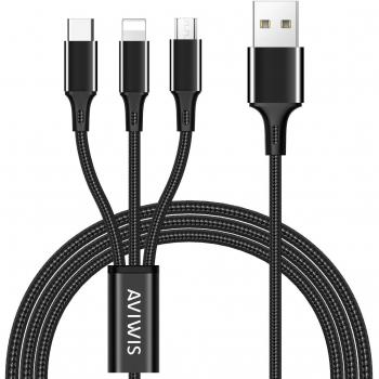 AIVWIS Multikabel 3 in 1 – Universelles Handy‑Ladegerät (Nylon, 1,2 m, Schwarz)