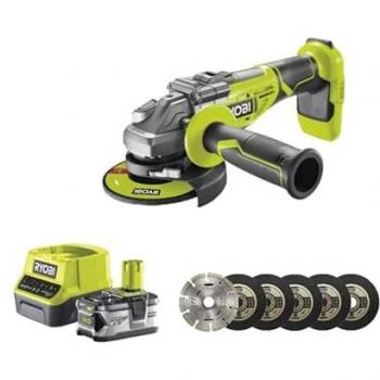 Set RYOBI Meulage 18 V One+ Brushless : Batterie 4,0 Ah, Chargeur et Kit de Disques