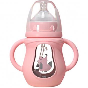 240ml Drop-proof Baby Glass Bottle with Straw