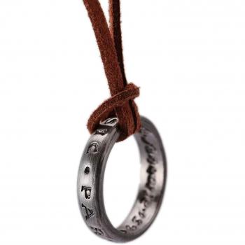 Pendentif Uncharted 4 : Collier Nathan Drake, anneau gravé, chaîne réglable en cuir marron