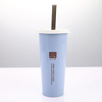 Vaso de plástico para oficina con tapa y pajita