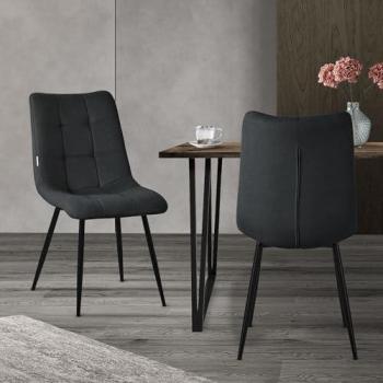 Juego de 2 Sillas de Salón ML-Design Antracita con Funda de Tela y Estructura Metálica Negra