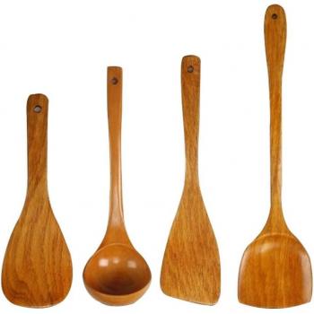 Lote de 4 Utensilios de Cocina de Madera de Bambú