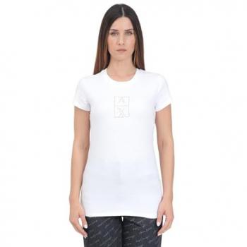 Maglietta Donna Slim Fit Bianca con Logo in Strass Armani Exchange Taglia S