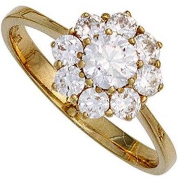 JOBO Goldring für Damen – 375 Gelbgold, 9 Zirkonia, Ø 58 mm