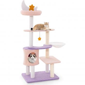 Albero per Gatti Viola 58 cm – Torre da Interno con Pali Graffiati e Giochi Pendenti