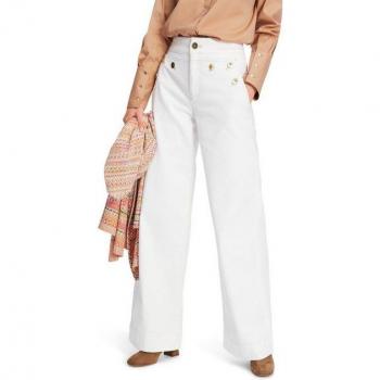 Marc Cain Weite‑Modelle: Wide Leg Jeans mit Zierknöpfen – Offwhite, 42