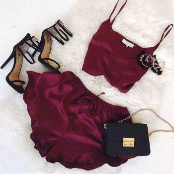 Women's Burgundy Satin Nightwear Set