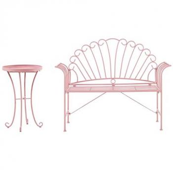 Cavinia Pink Metal Garden Bench and Table Set
