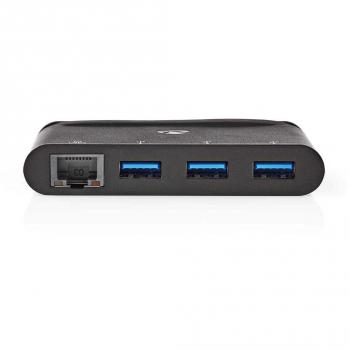 Nedis Multi‑Port‑Hub USB‑C, 3×USB 3.0 & 1 Gigabit‑Netzwerk – Schwarz