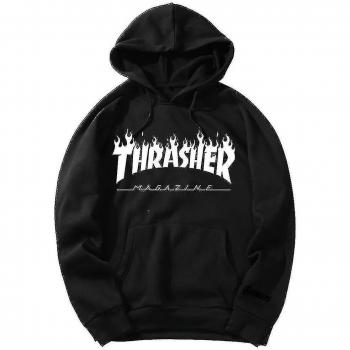 Hoodie Noir Thrasher Unisexe S avec Poche et Capuche
