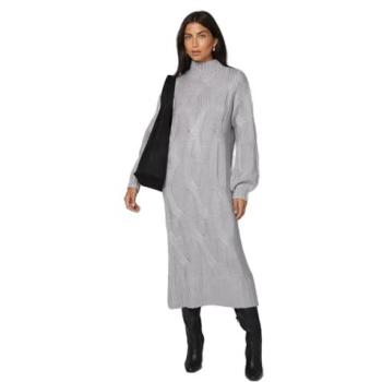 Grey Marl L Women's Relaxed Cable Knit Midi