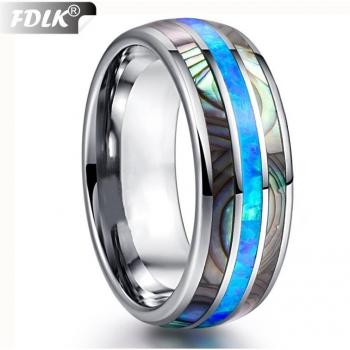 Anneau masculin 8mm en acier inoxydable avec opale bleue