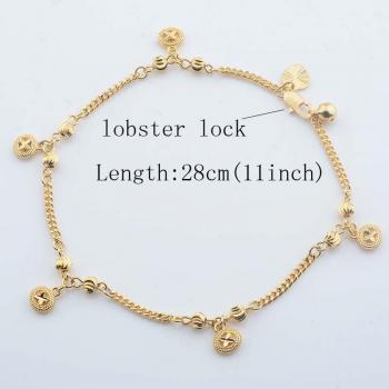 Chaîne de pied 3mm or jaune avec perles rondes 28cm