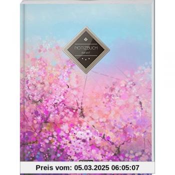 TULPE Kariertes Notizbuch A4 „C080 Rosa Blumen“ (140+ Seiten, Vintage Softcover, Doppelrand, Seitenzahlen, Register