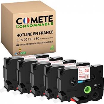 Ruban adhésif COMETE TZe-222 Rouge sur blanc 8m