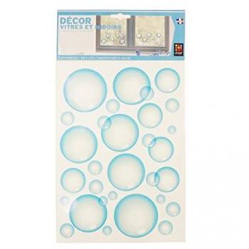 Décoration Vitre: Sticker Electrostatique Bulles Bleues