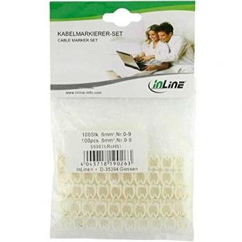 Marqueur de câble InLine® 6 mm Numéro 0‑9 – Pack de 100 – Blanc