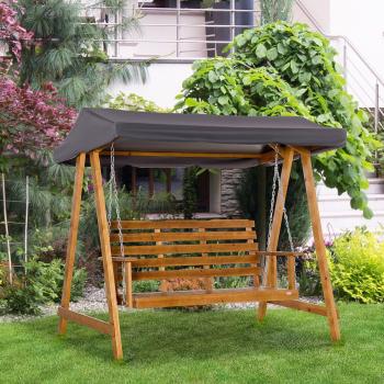 Outsunny 3-Seater Wooden Swing Chair with Adjustable Canopy