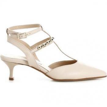Scarpe stile décolleté con gabbia caviglia e catena decorativa beige