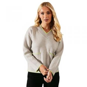 Petite Tipped Pocket V Neck Knit