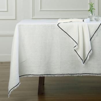 Nappe en lin lavé 150x250 cm Febronie Style Blanc et Noir