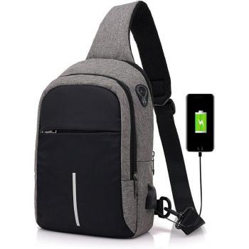 USB Charging Oxford Sling Bag for Men