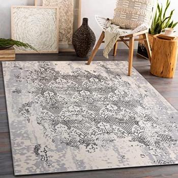 Ornamento Vintage Core W3824: Tappeto 140x190 cm, Pile Duali in Crema e Grigio