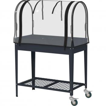 Outsunny Mobile Raised Planter with Bottom Shelf, Dark Grey