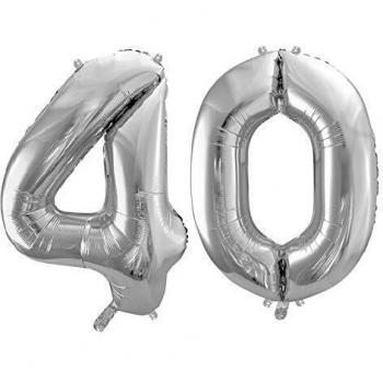 Palloncino Mylar a Forma di Numero 40 Argento