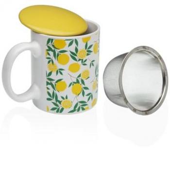 Mug Avalon “Fruits Lemons” con filtro para infusiones, porcelana clásica