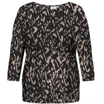 ONLY CARMAKOMA 3/4-Arm-Shirt CARALBA in Schwarz mit Beige Grafik für Damen