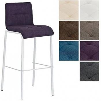 Ergonomischer Stapel-Barhocker AVOLA (Lila) mit weißem Metallrahmen und Stoffbezug