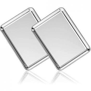 AIKKIL Professional Baking Sheet Set, Stainless Steel Cookie Trays, 9 inch, Non Toxic, Dishwasher Safe