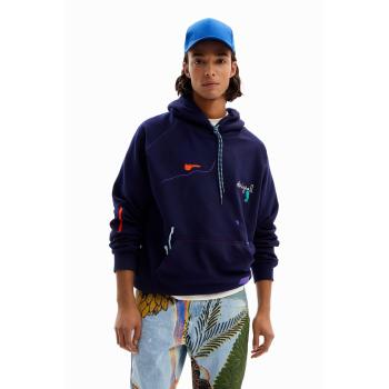 Desigual Felpa Uomo Blu XXL Pitturata Ricamata