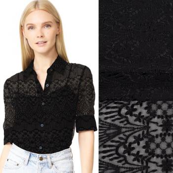 Seda Georgette negra bordada 90 cm 100 g/m² para prendas de verano JH159