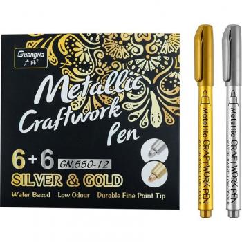 Rotuladores de pintura metálica dorados y plateados, 1/12 Uds