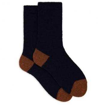 Calze corte donna blu in lana bouclé con dettagli a contrasto