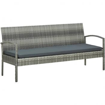 3-Seater Grey Poly Rattan Patio Sofa with Cushions