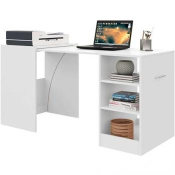 Mesa de Trabajo Ashe, Color Blanco Mate, 149x76x63 cm, 3 Estantes Retráctil